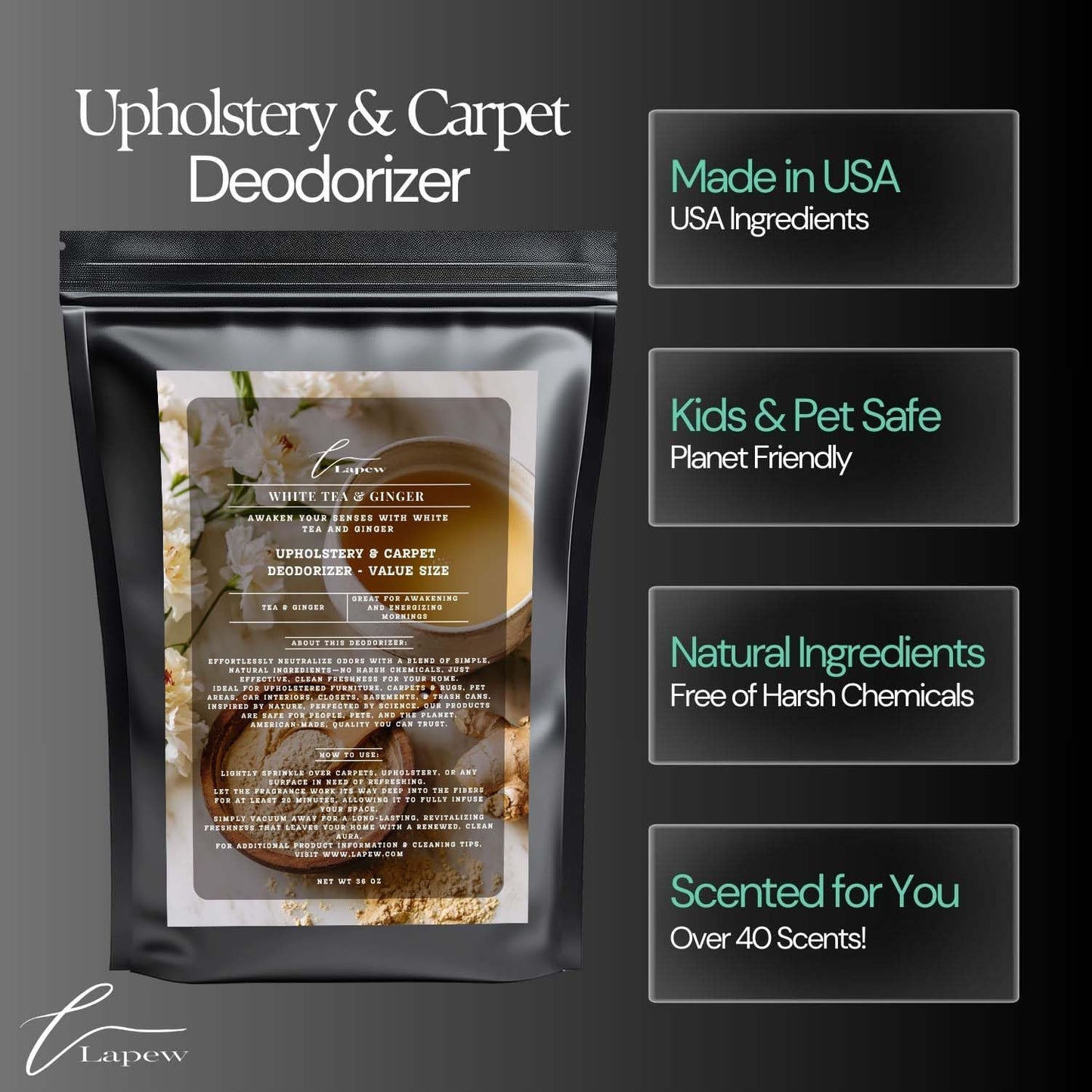 White Tea & Ginger Carpet Freshener Powder Refill 36 oz | Powerful Odor Eliminator for Home |