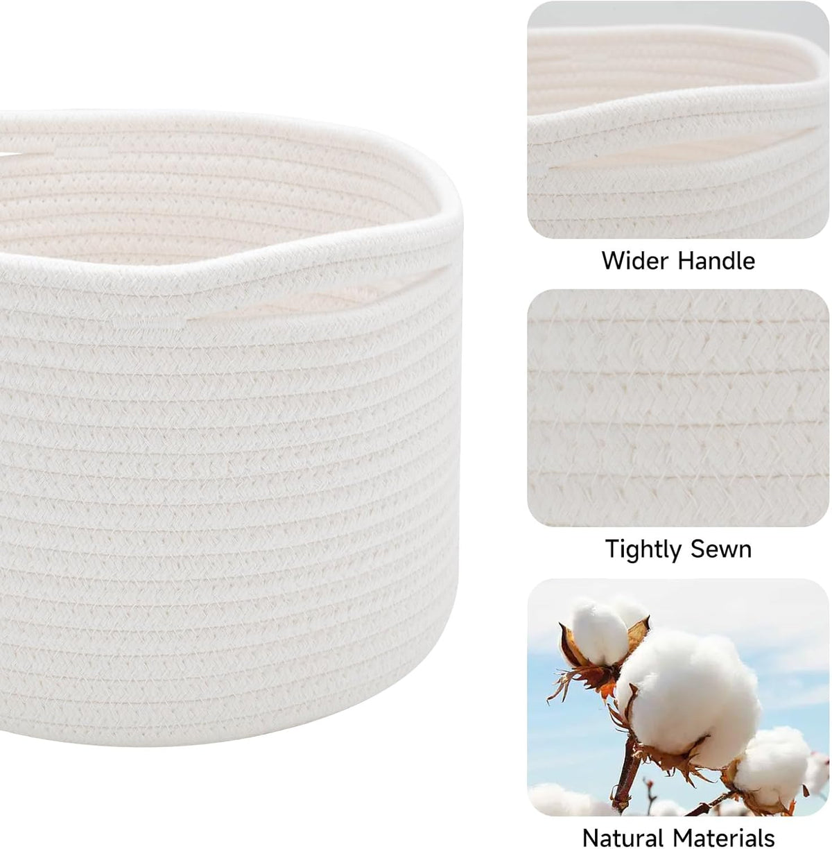 Small Basket for Organizing | Cube Shelf Closet Storage Baskets | 9.7×9.7×7.1” | Woven Rope Gift