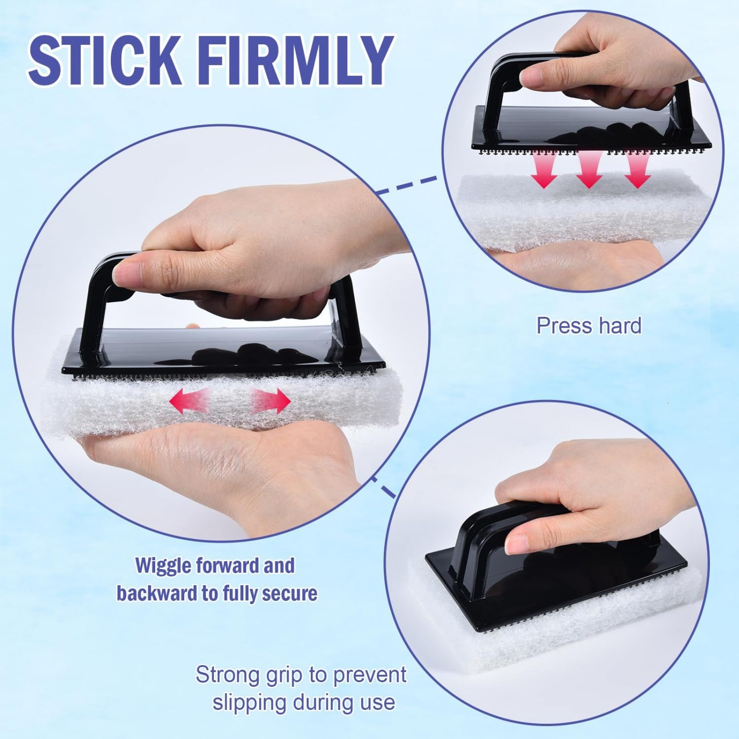 YoleShy Handled Scrubber Set, Non-Scratch Bathroom Scrubbing Pads, Bathtub Scrubber with Handle
