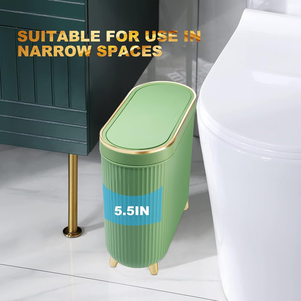 Bathroom Trash Can with Lid 3.2 Gallon Narrow Trash Can Small Plastic Trash Bin 12 Liter with Press