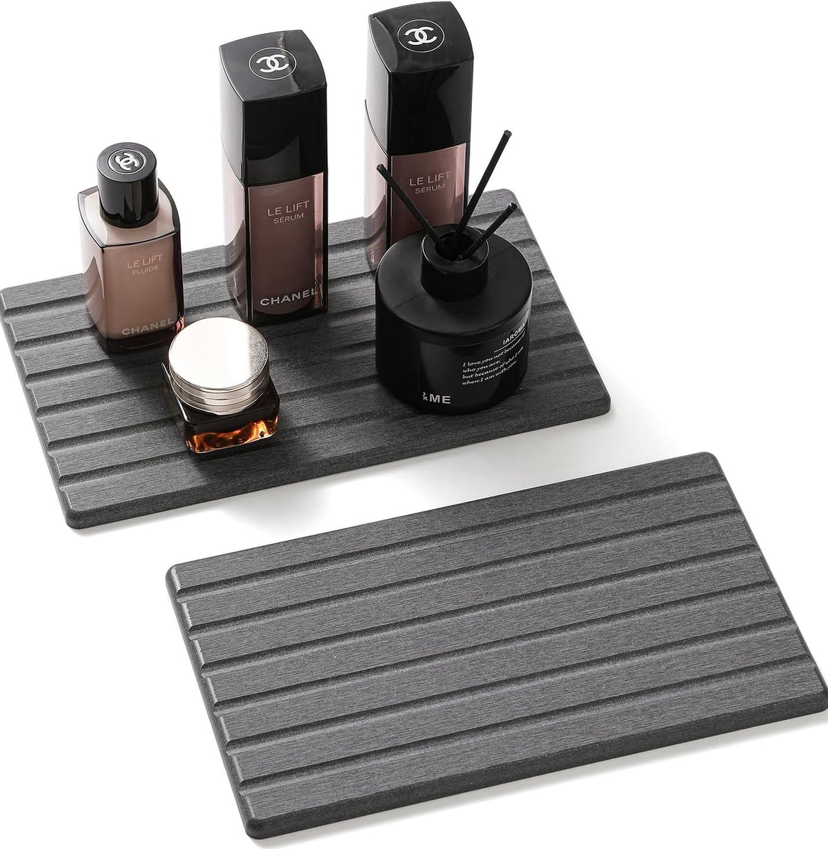 2PCS Water Absorbing Stone Drying Tray Mat for Bathroom Sink & Kitchen Counter Organizer, Quick Dry