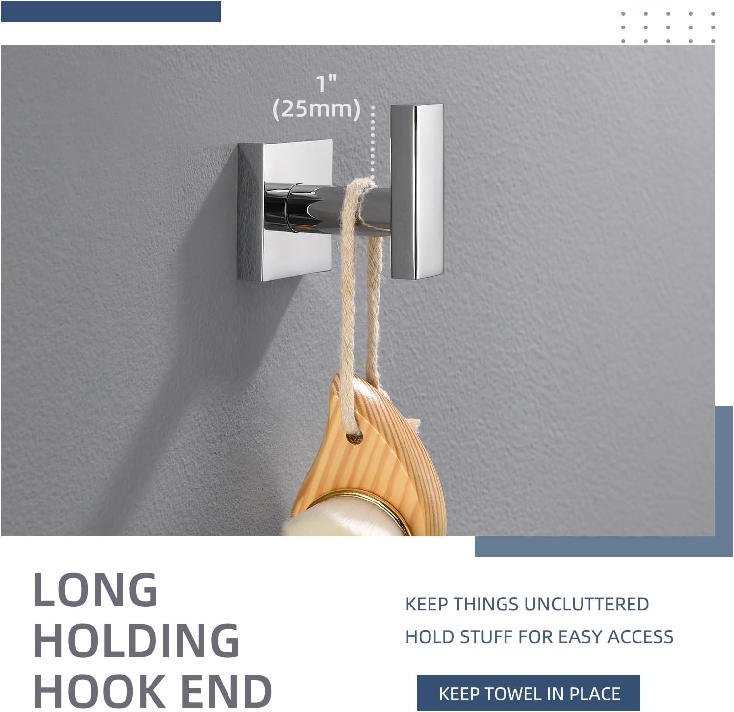 Angle Simple Towel Hook for Bathroom, SUS 304 Stainless Steel Robe Coat Hook, Hand Towel Holder