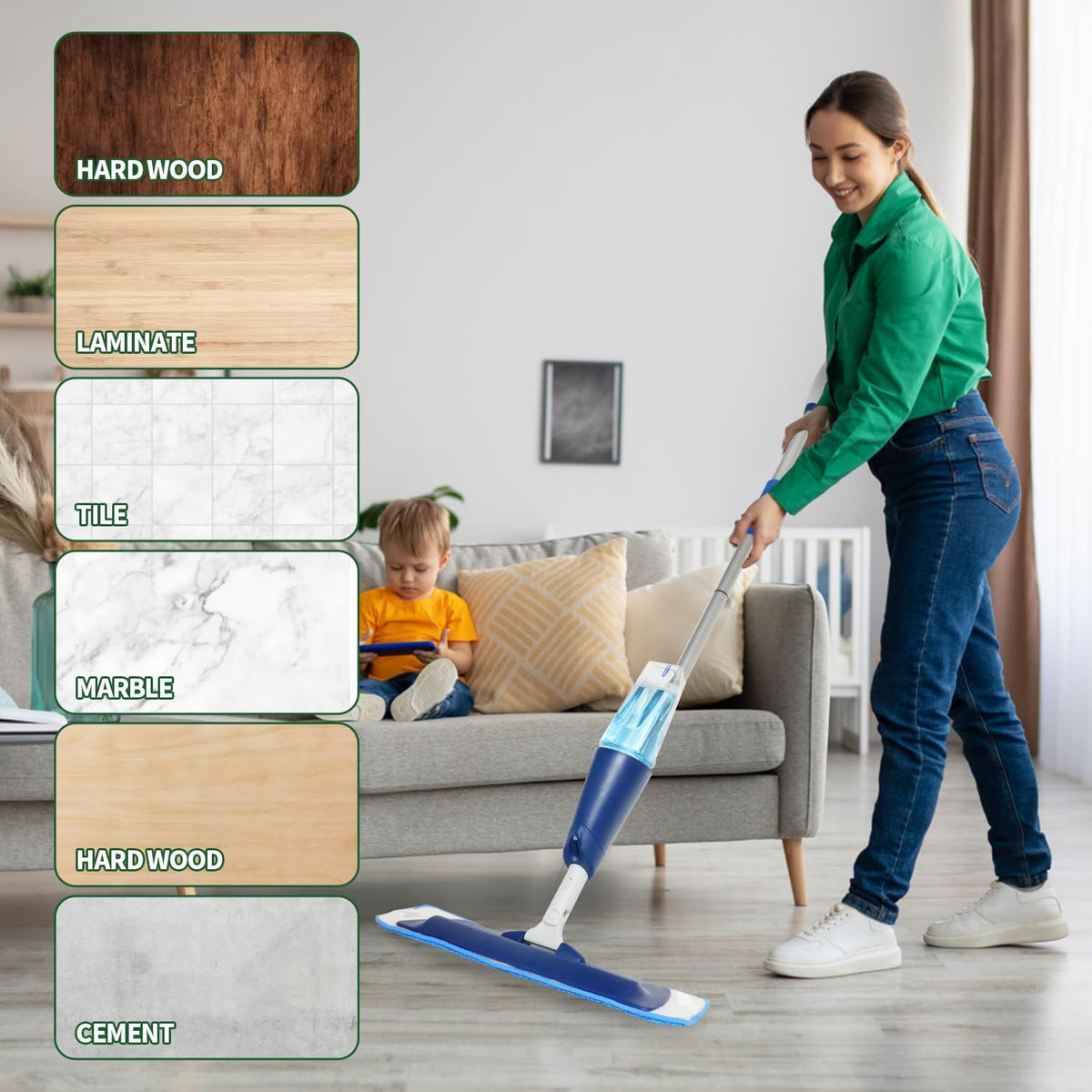 8 Pack Microfiber Cleaning Pads for Bona Mop, Reusable Microfiber Mop Pads for 18 Inch Mop