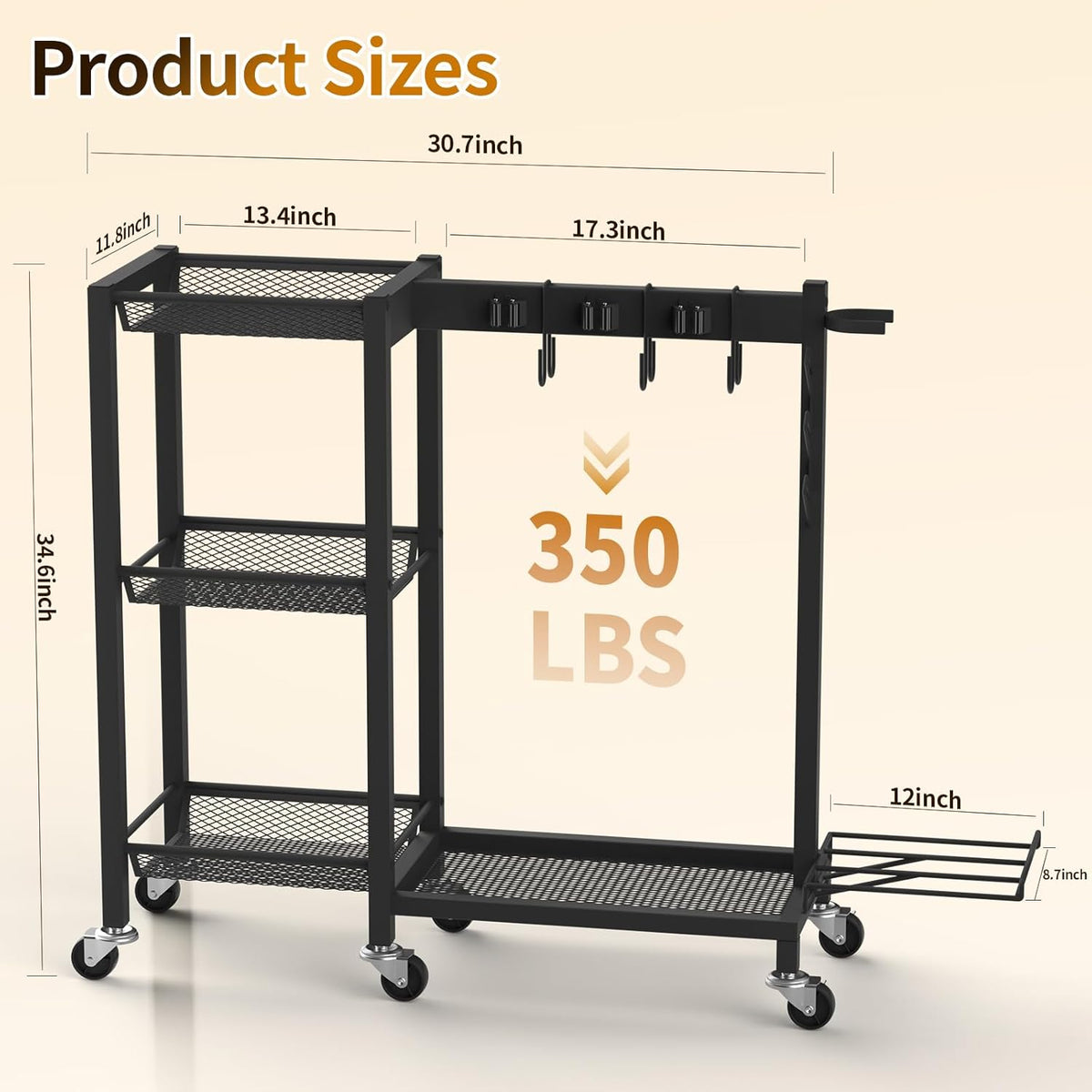 Cleaning Supplies Organizer with Broom Holder Load 350 LBS Cleaning Cart with Wheels Broom Closet