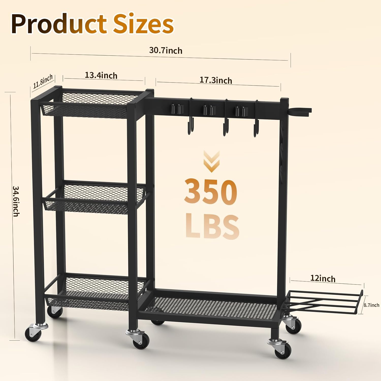 Cleaning Supplies Organizer with Broom Holder Load 350 LBS Cleaning Cart with Wheels Broom Closet