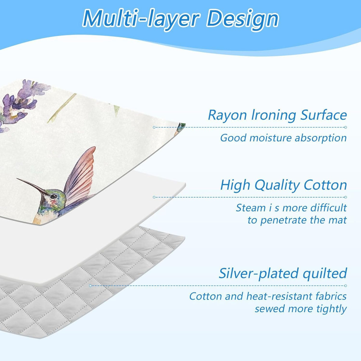 Lavender Flower Hummingbird White Ironing Mat for Table top Portable Ironing Pad Blanket for Washer