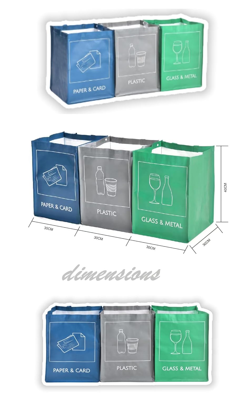 YOUNG DA Reusable Recycle Bags, 3-Piece Separate Recycling Bin Set for Home, Kitchen, and Office
