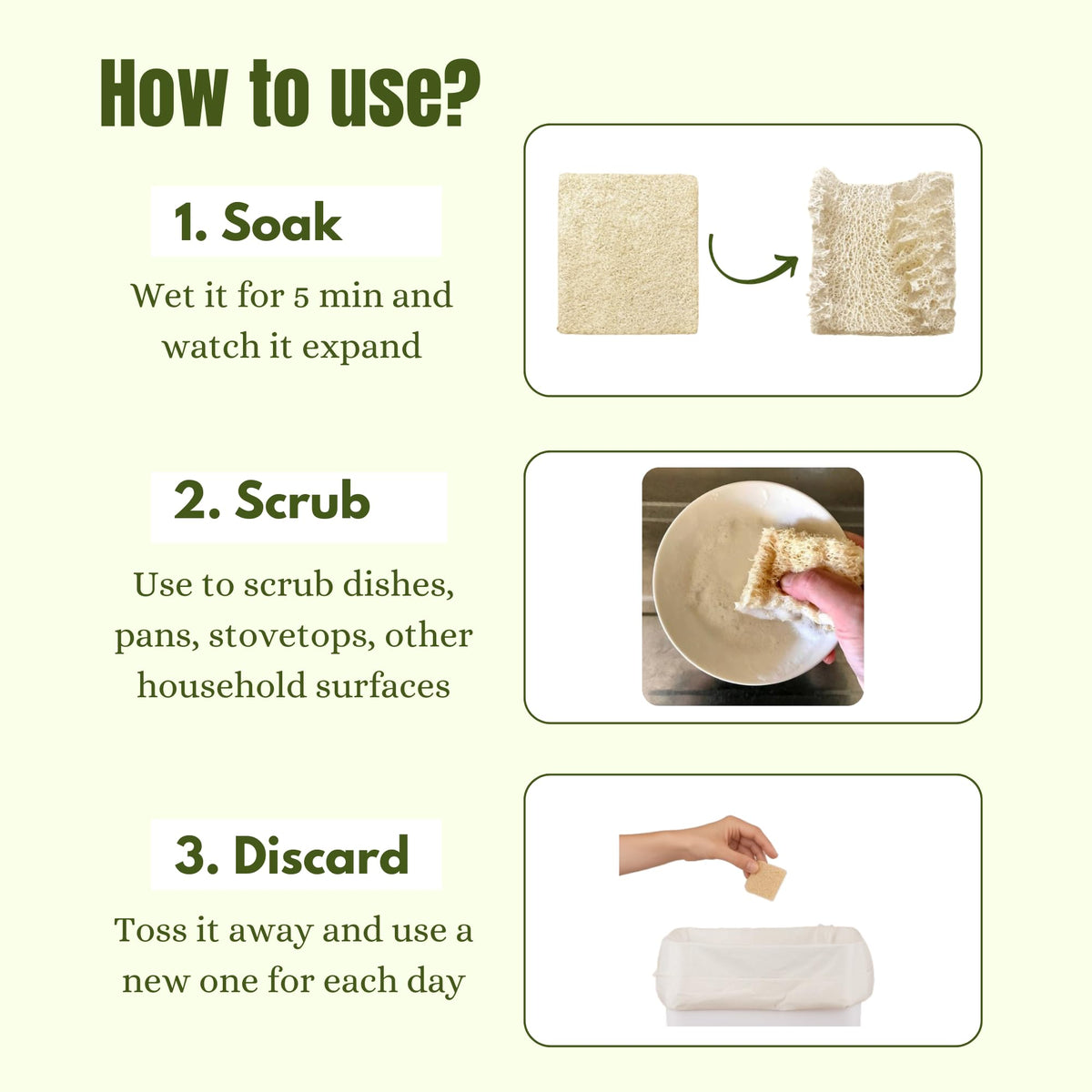 Miw Piw Natural Loofah Dish Sponge 30Pcs Multipurpose 100% Biodegradable