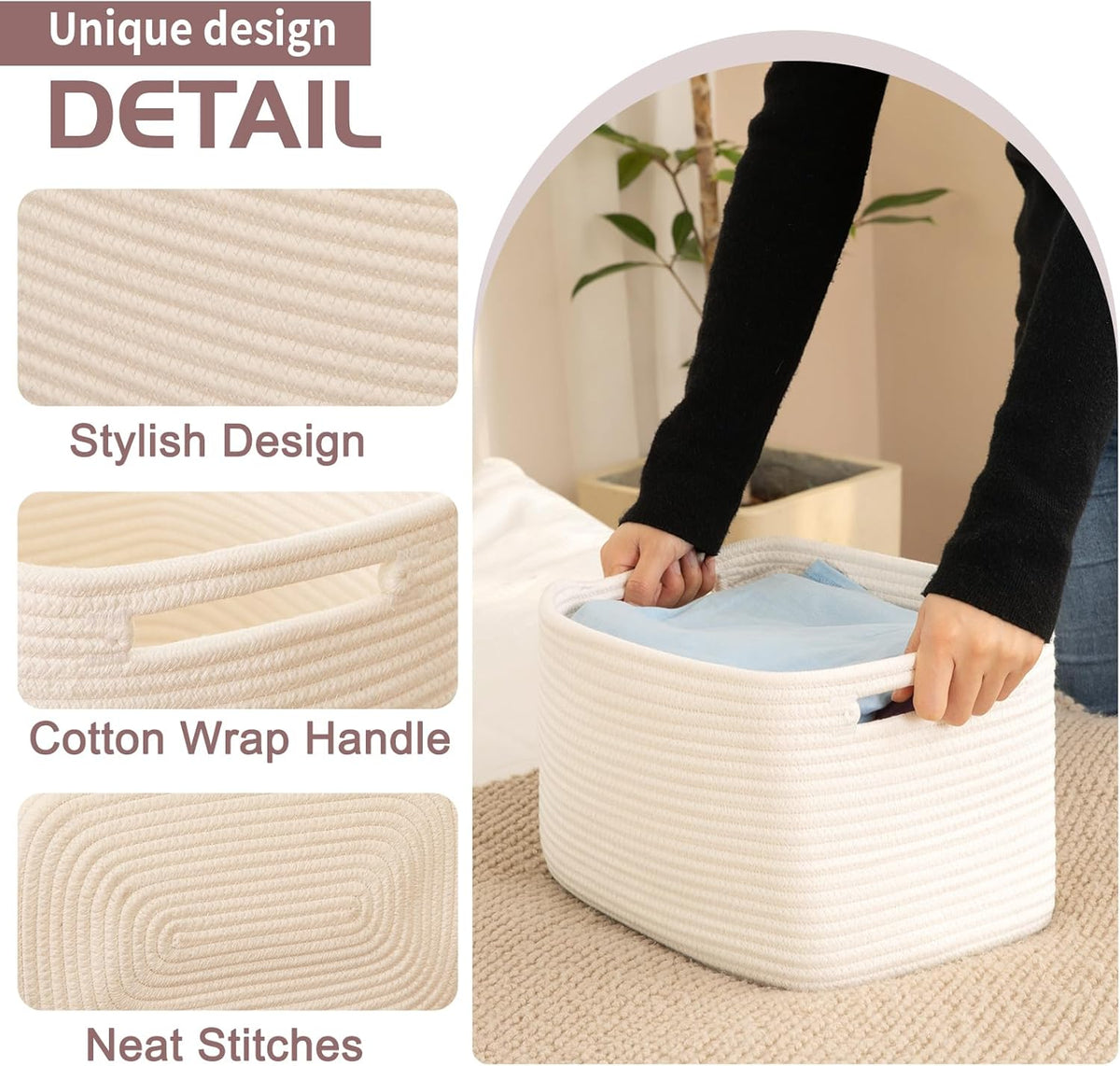 OIAHOMY 4 Pack Storage Baskets for Organizing, Cube Storage Bins for Shelves, Rectangle Storage