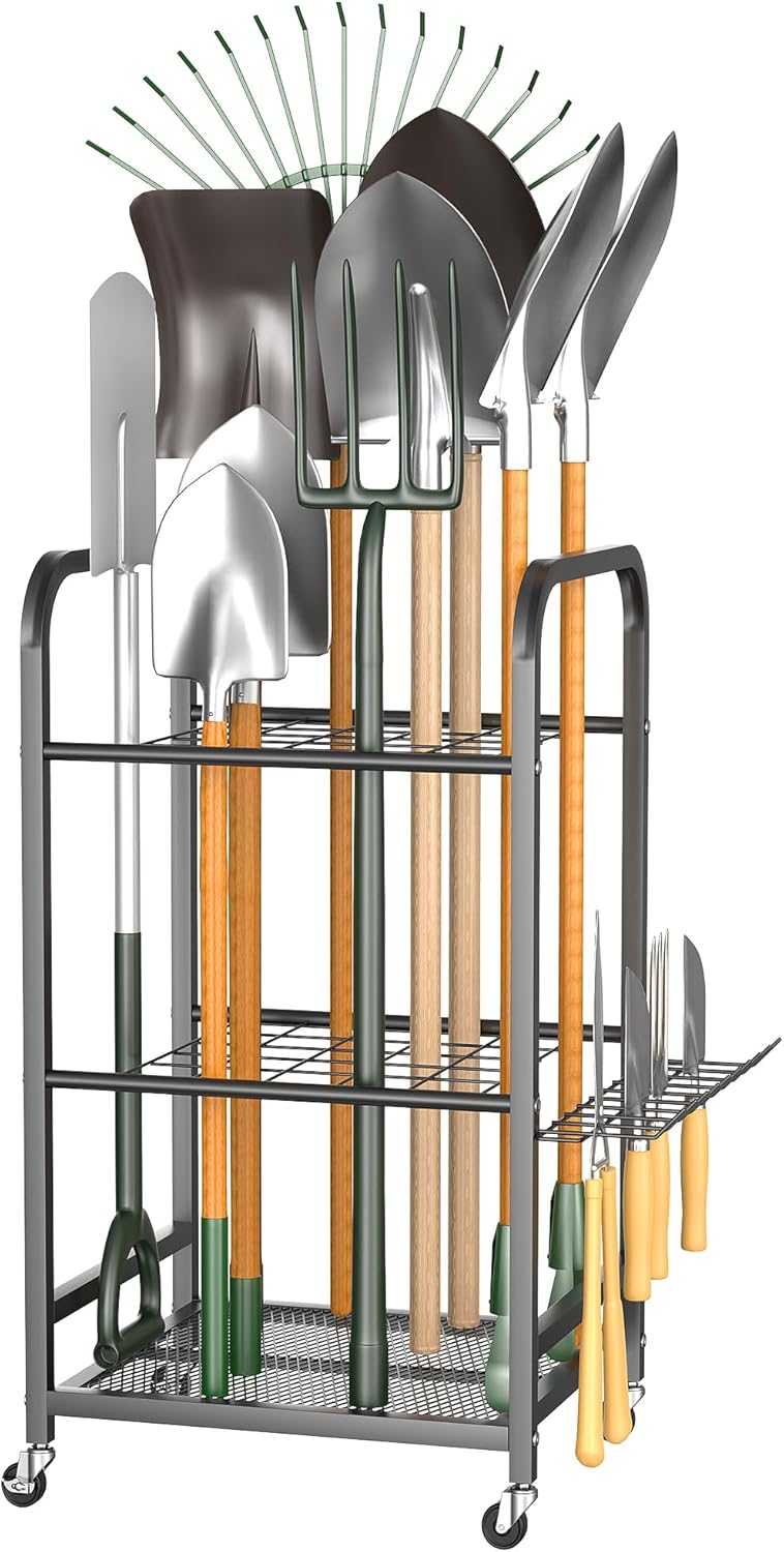 EVERHANGER Garden Tool Organizer and Storage, Yard Tool Stand Garage Tool Organization, Yard Tool