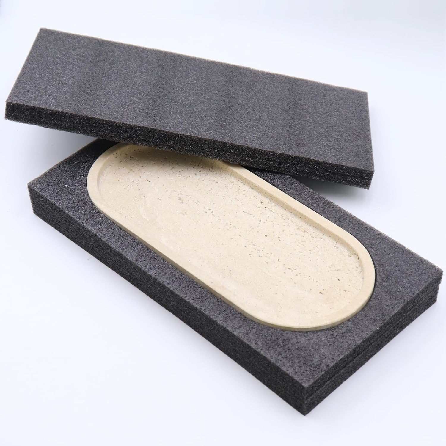 Natural Marble Tray, Oval Vanity Decorative Tray for Bathroom Counter, Countertop Stone Organizer