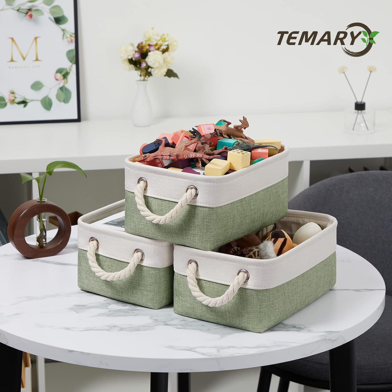 Temary Small Storage Baskets Small Fabric Bins for Closet, 6 Pack Decorative Storage Boxes with