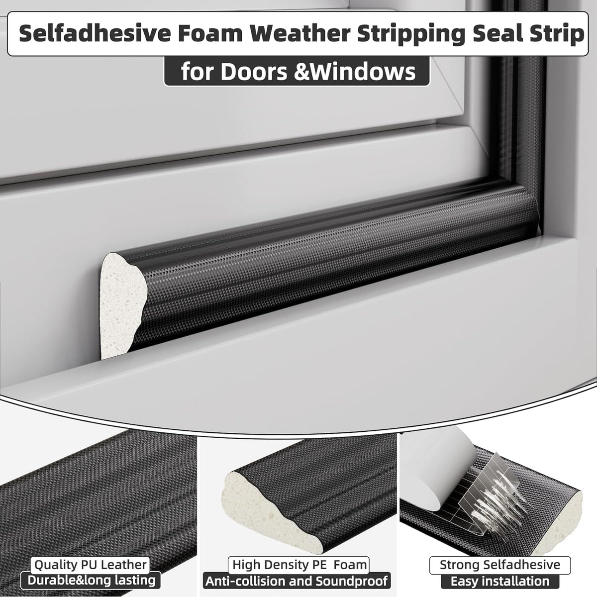 9.8 Ft Weather Stripping Seal Strip for Doors/Windows,Soundproofing Window Insulation Draft Stopper