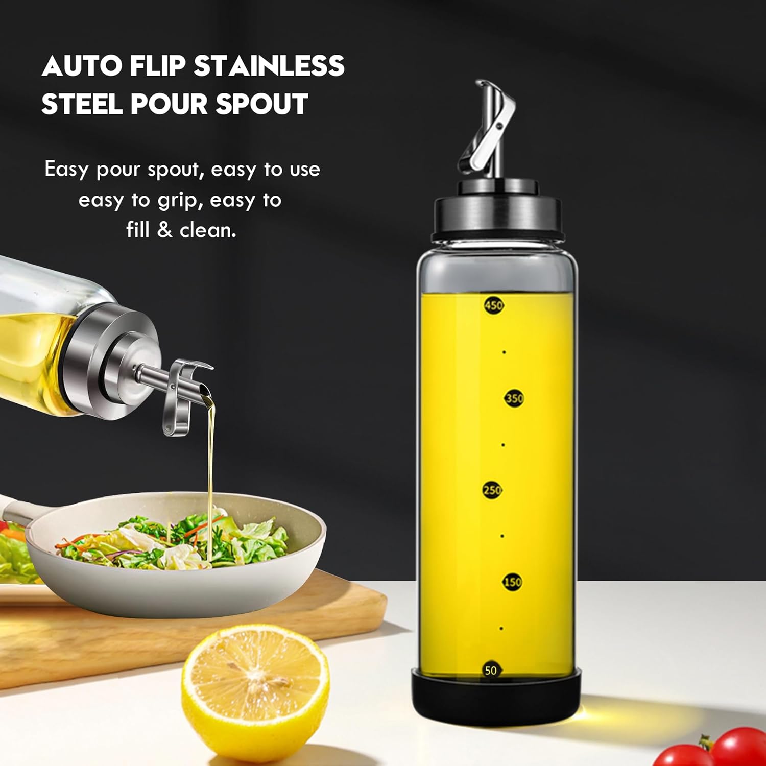 Glass Olive Oil Dispenser Bottle for Kitchen Shatterproof & Leakproof Oil and Vinegar Dispenser Set