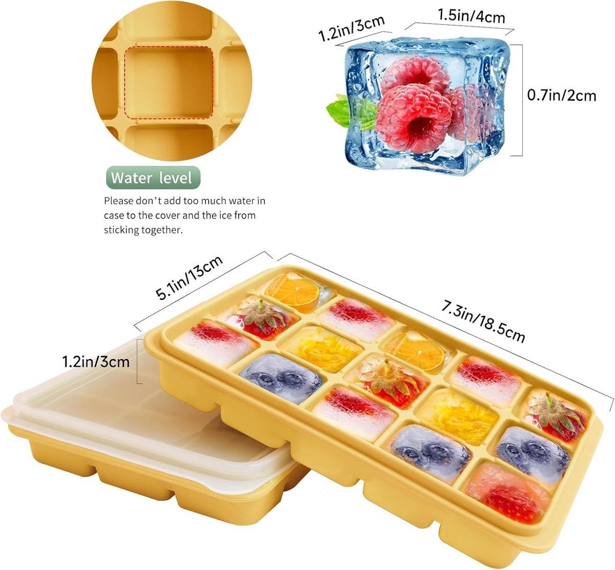 Tvmania Ice Cube Trays Set of 2, Easy Release 15 Flexible Silicone Ice Cube Molds with Removable