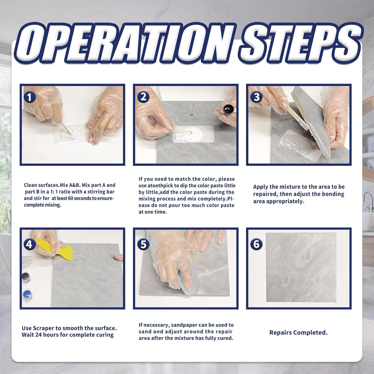 Tile and Granite/Marble Repair Kit, Porcelain Stone and Quartz Countertops Repair Kit for Chips