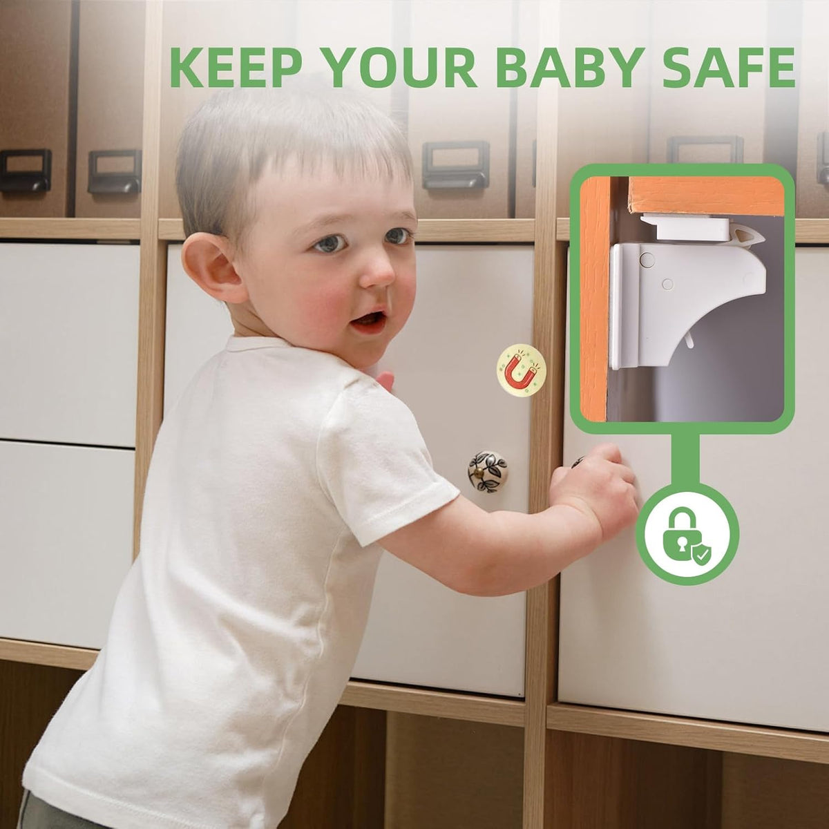 10 Pack Vkania Magnetic Cabinet Locks Baby Proofing - Baby Safety Latches for Drawers and Cabinets