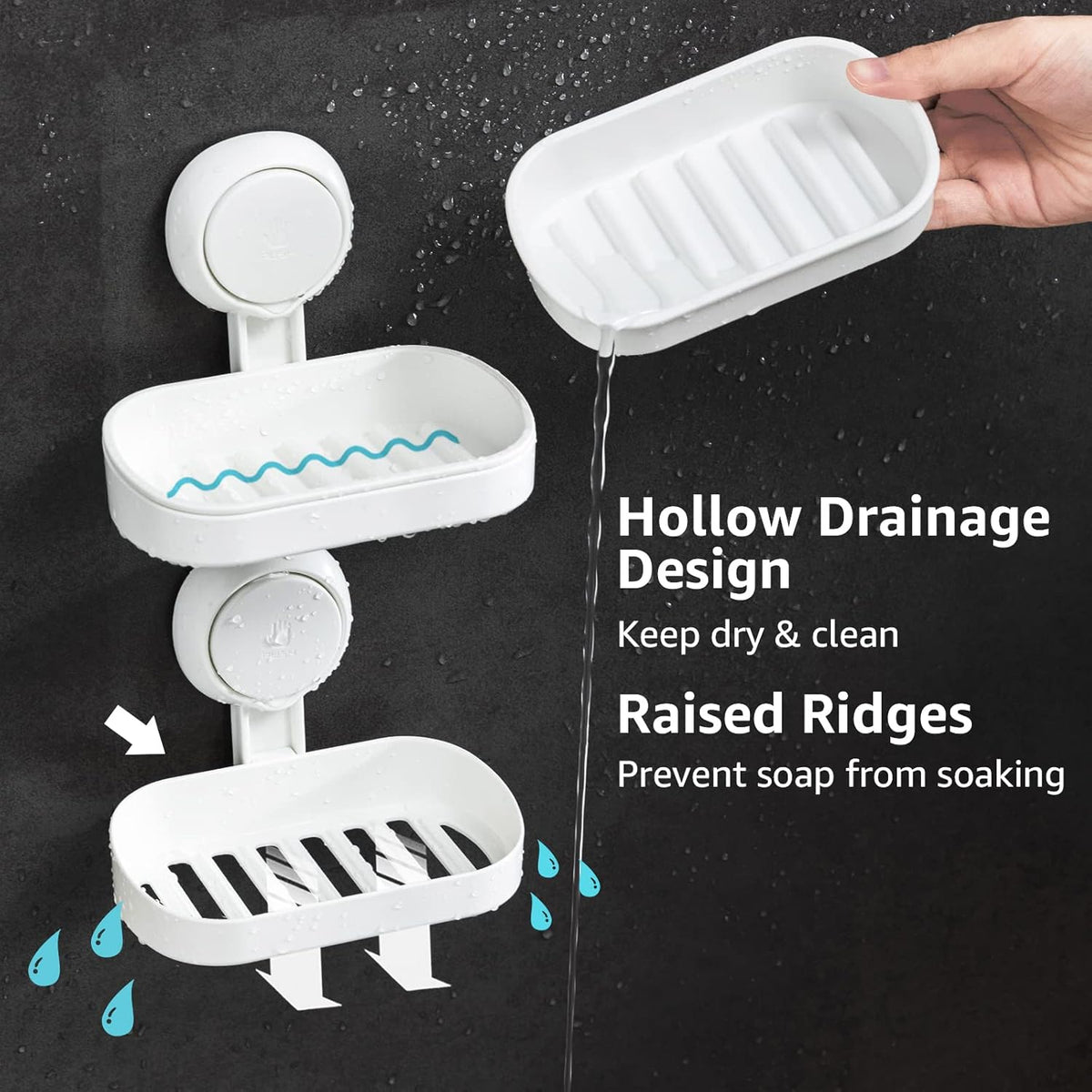 LEVERLOC Soap Holder Suction Cup for Shower, 2 Pack Bar Soap Dish Holder for Shower Wall Mounted