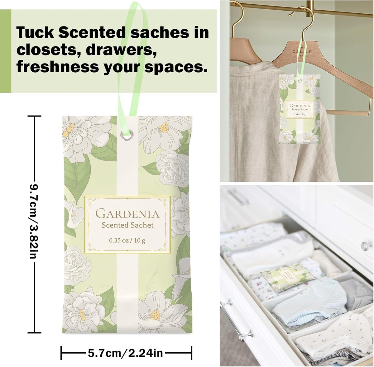 SCENTORINI Scented Sachets for Drawers and Closets, Gardenia Scent 14 Pack, Long-Lasting Sachets