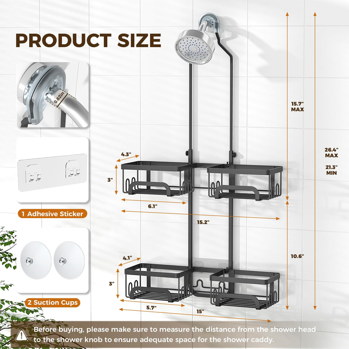 REINHARDT Split Shower Caddy Hanging for Handheld Showerheads, Black