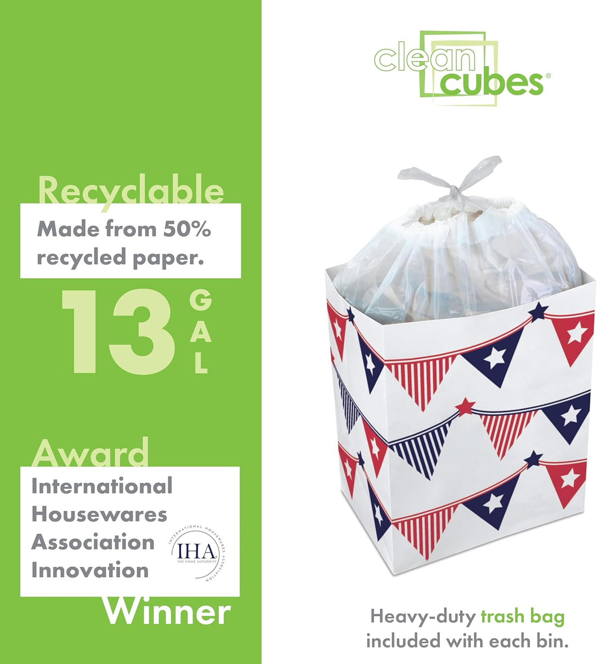 13 Gallon Disposable Pop-Up Trash Cans (3-Pack) with Fitted Bags – Foldable Garbage & Recycling