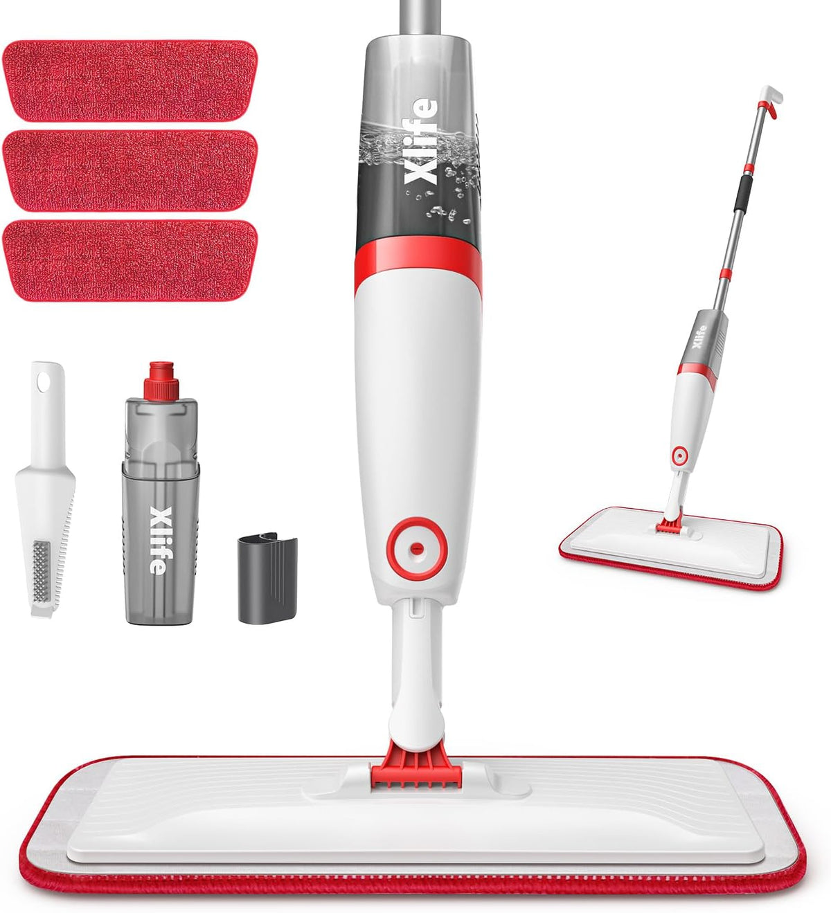Spray Mops for Floor Cleaning with 3pcs Washable Pads, Xlife Wet Dry Mop for Kitchen Wood Hardwood