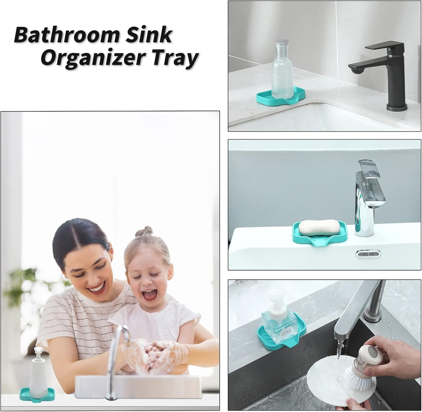 Silicone Bathroom Soap Dishes with Drain Spout-Bathroom and Kitchen Sink Organizer,Sponge