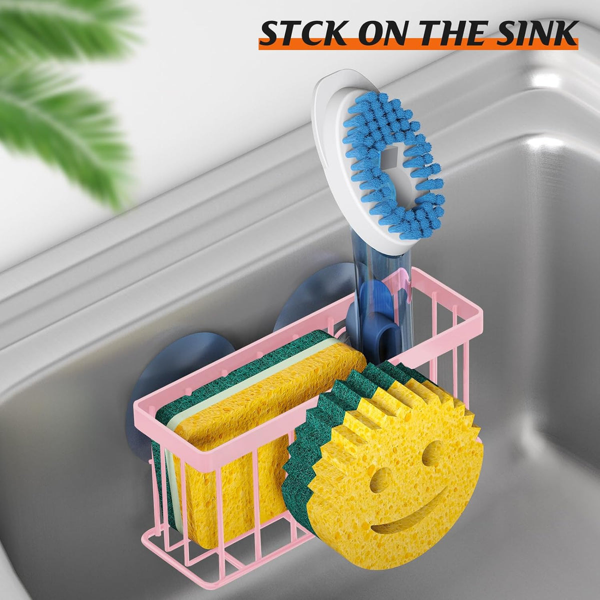 Sponge Holder Smiley Face,Sink Caddy,Sink Organizer with 2 Suction Cups/1 Adhesive Strips,Designed