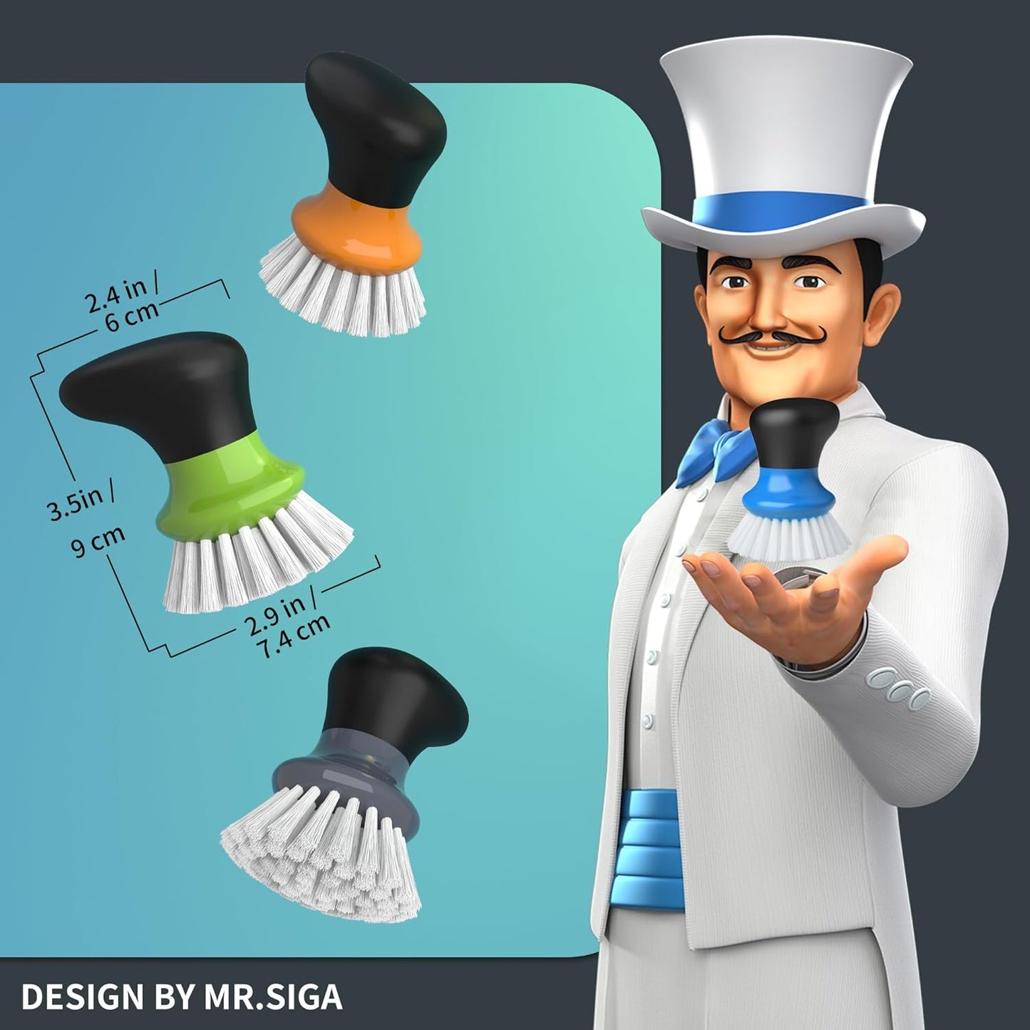 MR.SIGA Dish Scrub Brush, Palm Brush Dish Scrubber with Ergonomic Grip, Kitchen Brushes for Dishes