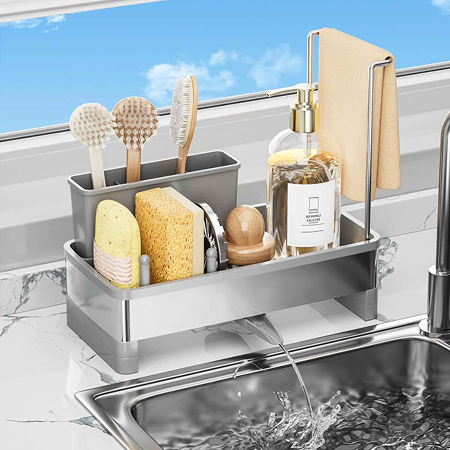 Sponge Holder for Kitchen Sink,Sink Caddy Organizer with Removable Brush Holder,Kitchen Countertop