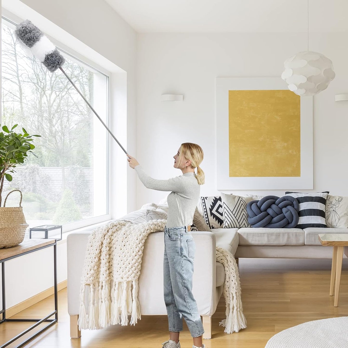 Microfiber Duster for Cleaning Fan, High Ceiling, Blinds, Furniture, Cars , 9PCS Extendable Feather