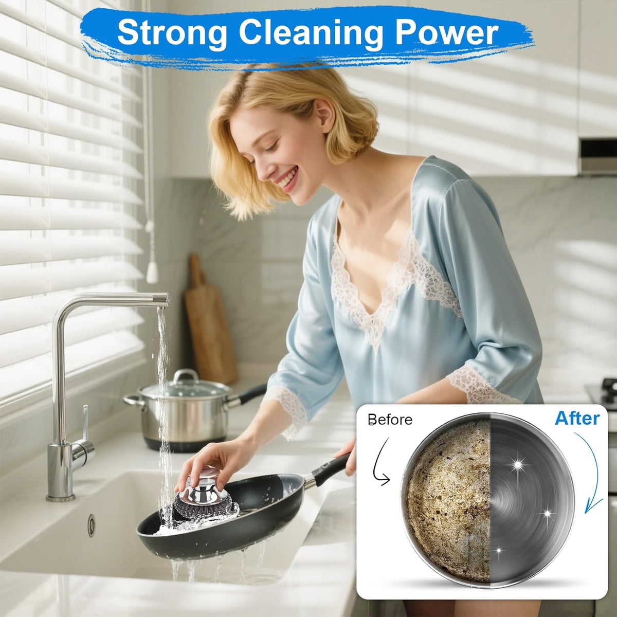 7PCS Steel Wool Scrubber Pads, Stainless Steel Scrubber Set with 1PCS Handle, Metal Scrubbers for