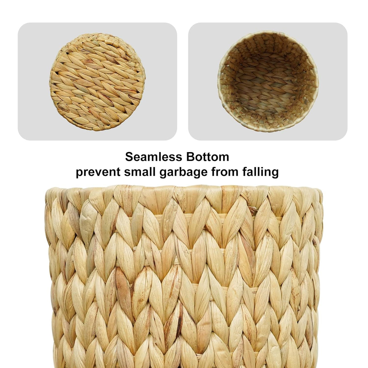Wicker Trash Can,Small Bathroom Trash Can,Water Hyacinth Wicker Waste Basket for Bathroom,Boho