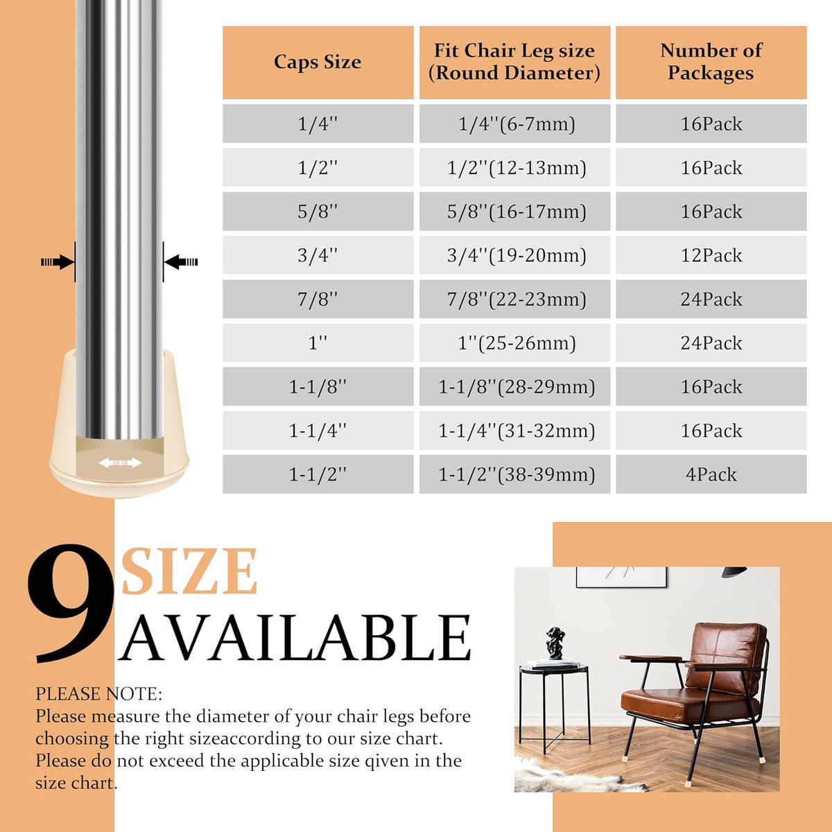 3/4" Round Rubber Chair Leg Tips Caps, Chair Leg Floor Protectors, Non-Slip Chairs Legs Caps, Stool