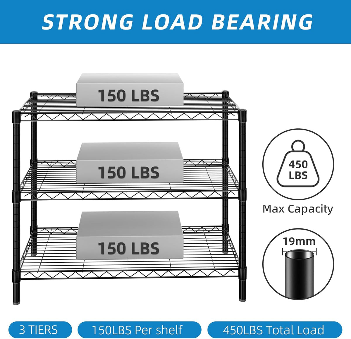 3-Shelf Adjustable Metal Shelf Wire Shelving Unit Storage Rack Display Shelf for