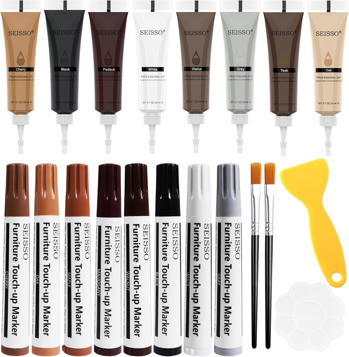 Wood Furniture Repair Kit- 8 Colors Wood Fillers and Touch Up Markers, New Upgrade Wood Repair Kit