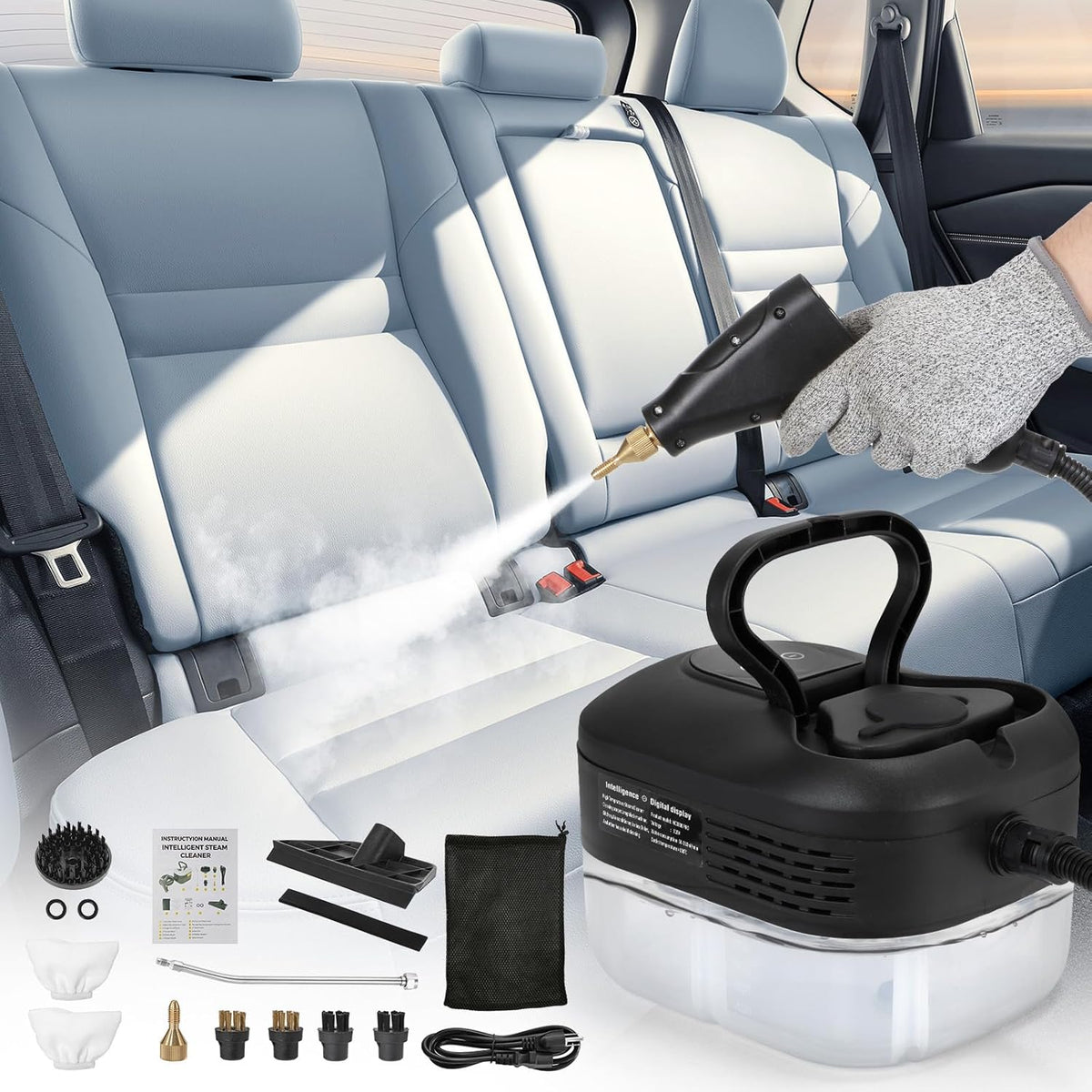 BEAMNOVA Steam Cleaner for Car Detailing 1.2L (41oz) Water Tank Portable Handheld Steamer for