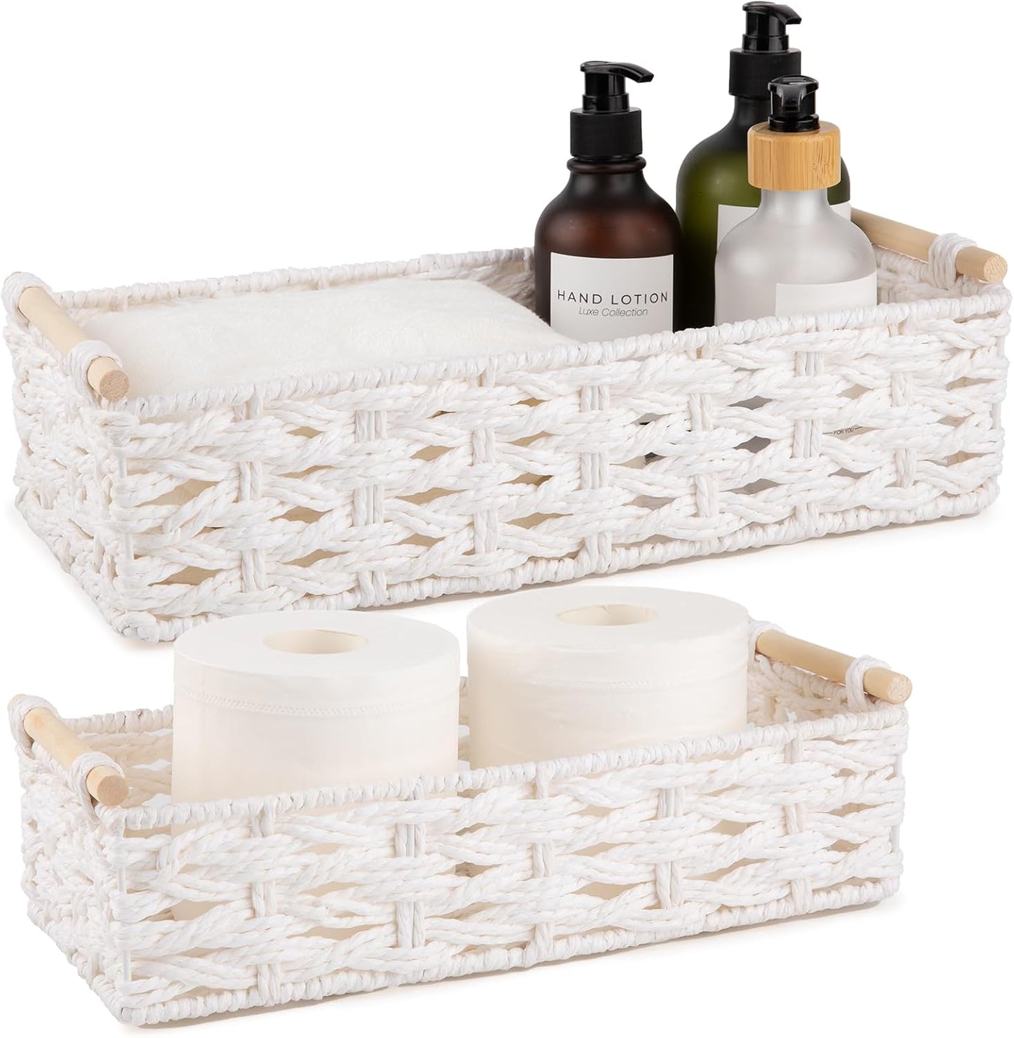 OIAHOMY Toilet Paper Baskets Handmade Paper Rope Decorative Wicker Storage Tank Shelf Cabinet