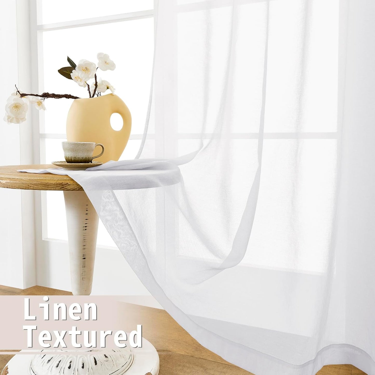 Tollpiz Sheer Door Curtains Closet Linen Textured Curtains Sheer Doorway Light Filtering Voile Rod