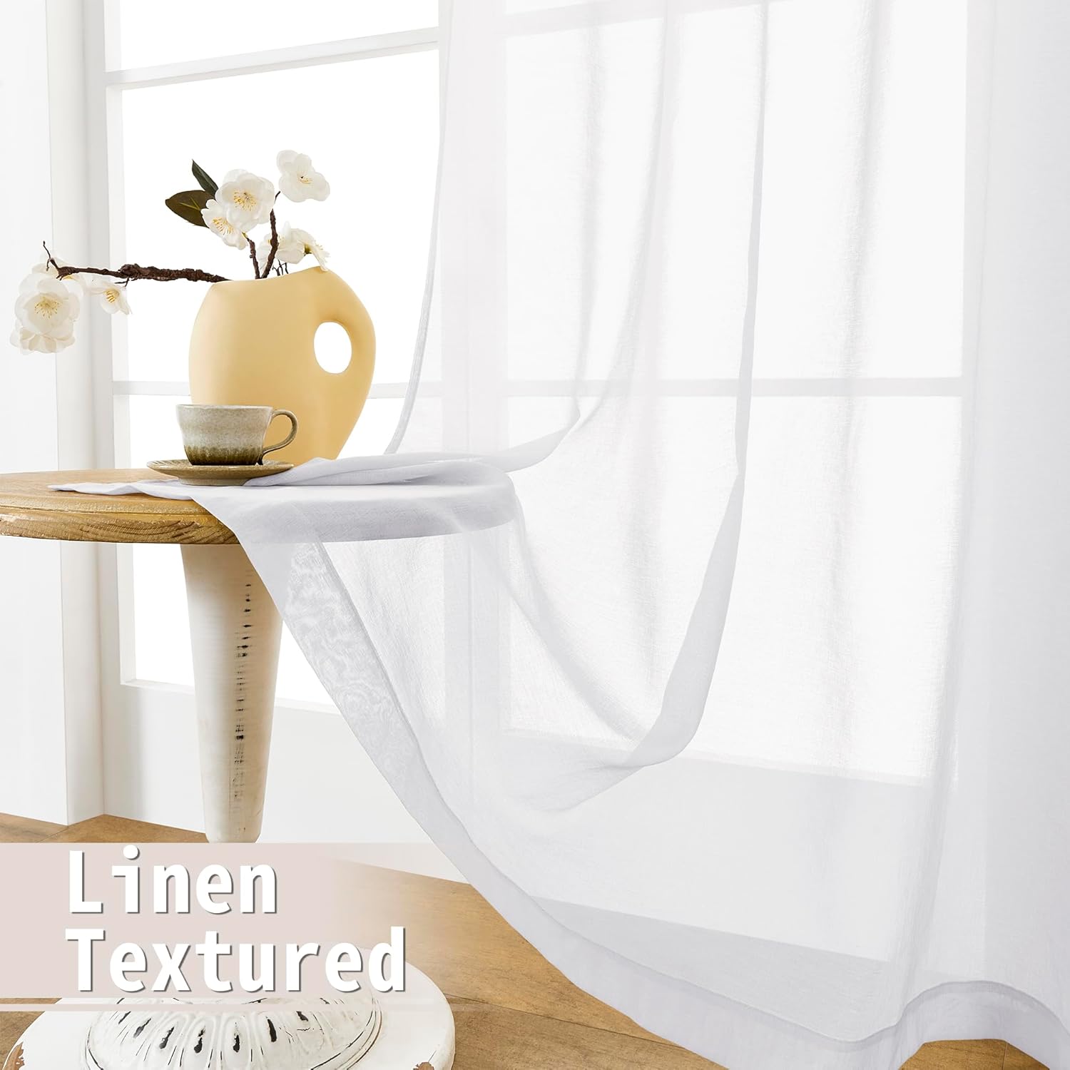 Tollpiz Short Sheer Door Curtain Closet Linen Textured Curtain Sheers Doorway Light Filtering Voile