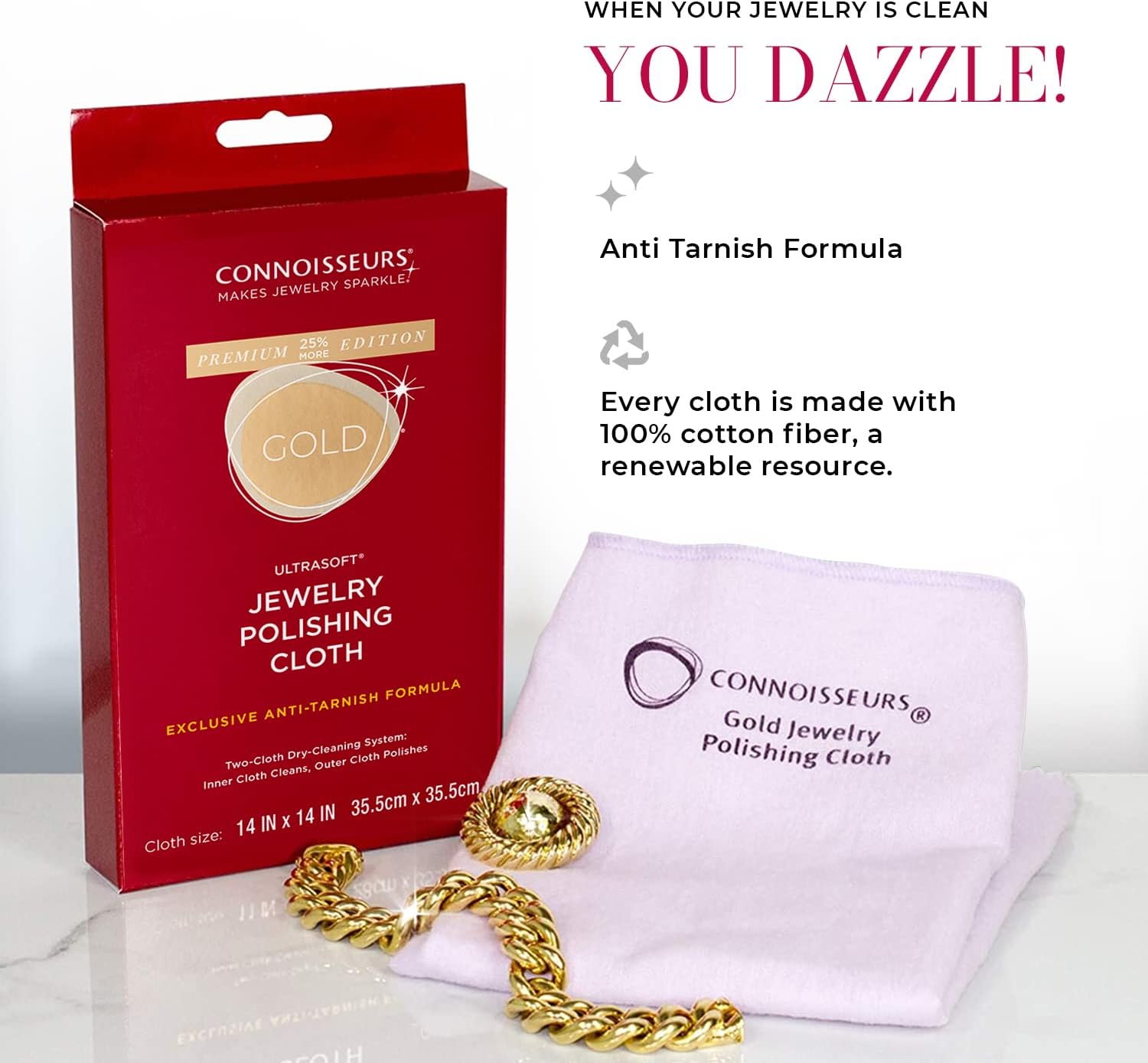CONNOISSEURS Premium Edition Extra Large Polishing Cloth for Gold Jewelry - Ultrasoft Fabric with