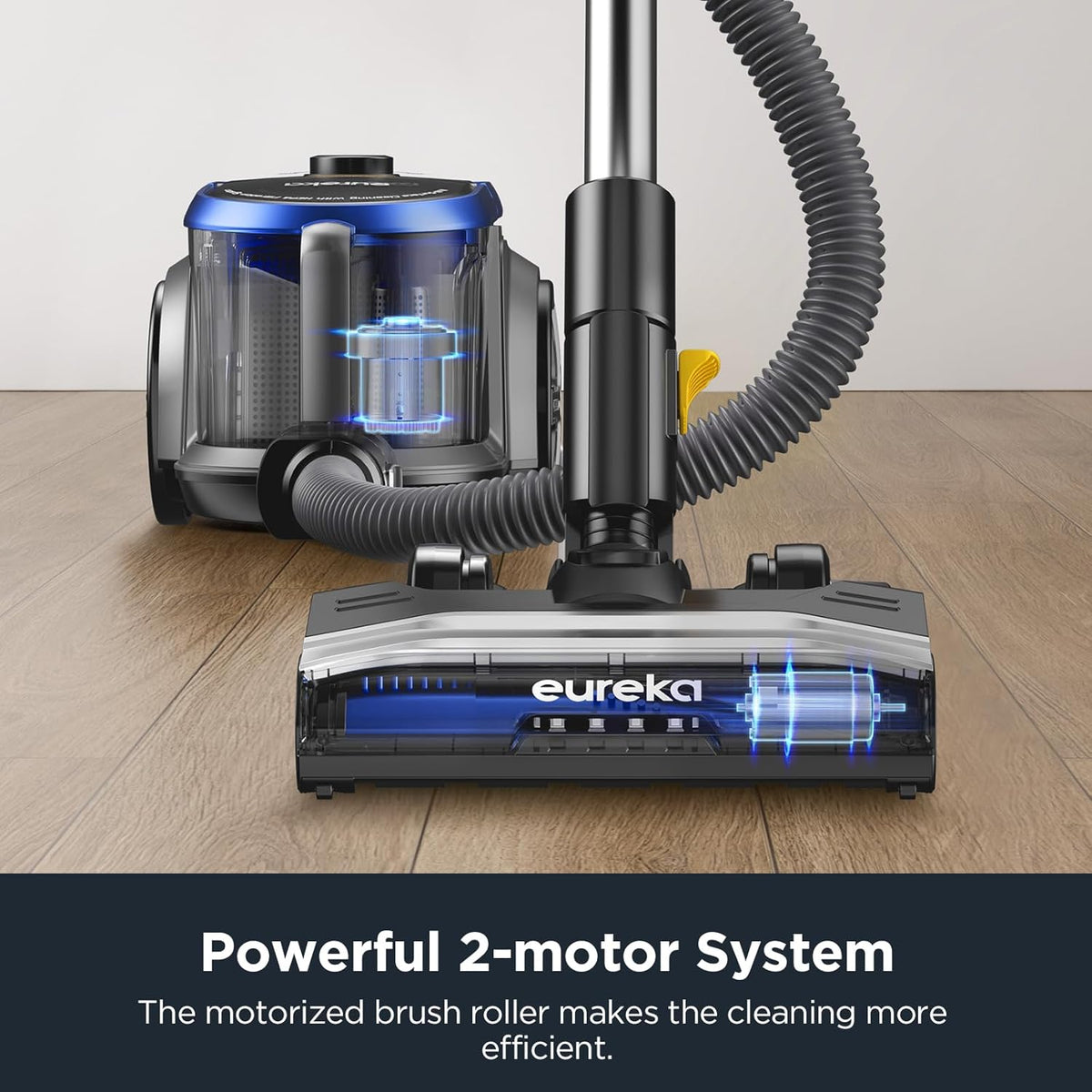 Eureka Bagless Canister Vacuum with Washable HEPA Filter, 16KPA Suction for Carpets/Hard Floors