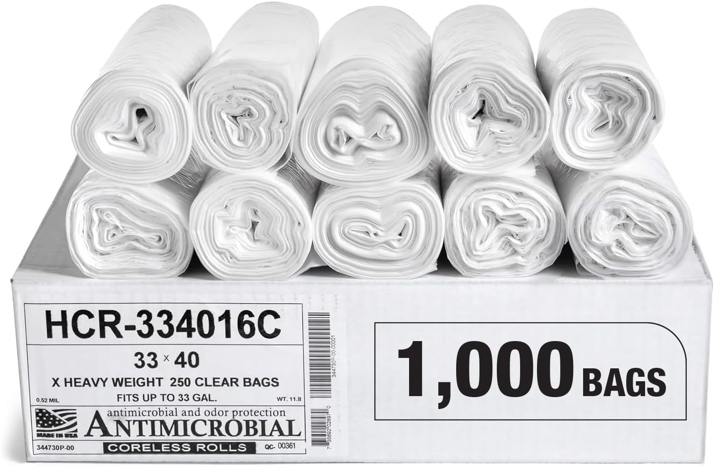 Aluf Plastics High Density Trash Bags, 33 Gallon, 1000 Count, 16 Micron (eq), 33" x 40", Clear, for