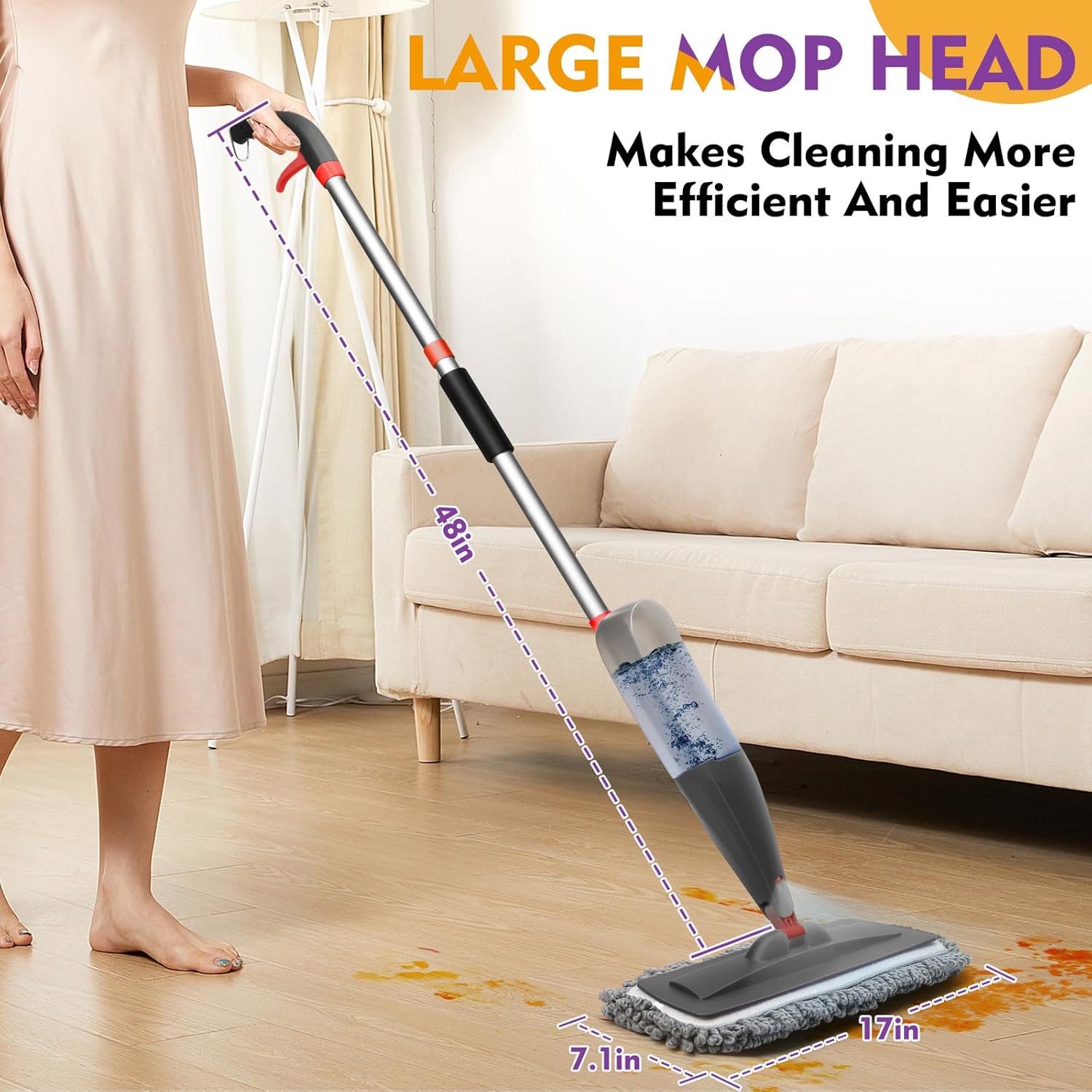 Spray Mop for Floor Cleaning with Washable Pads, Microfiber Wet Mops with 800 ml Refillable