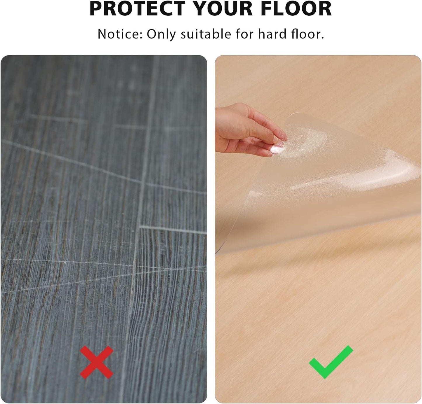 Clear Chair Mat, 3'×5'Floor Mats for Home, Durable Non-Slip Hard Floor Protector, PVC Waterproof