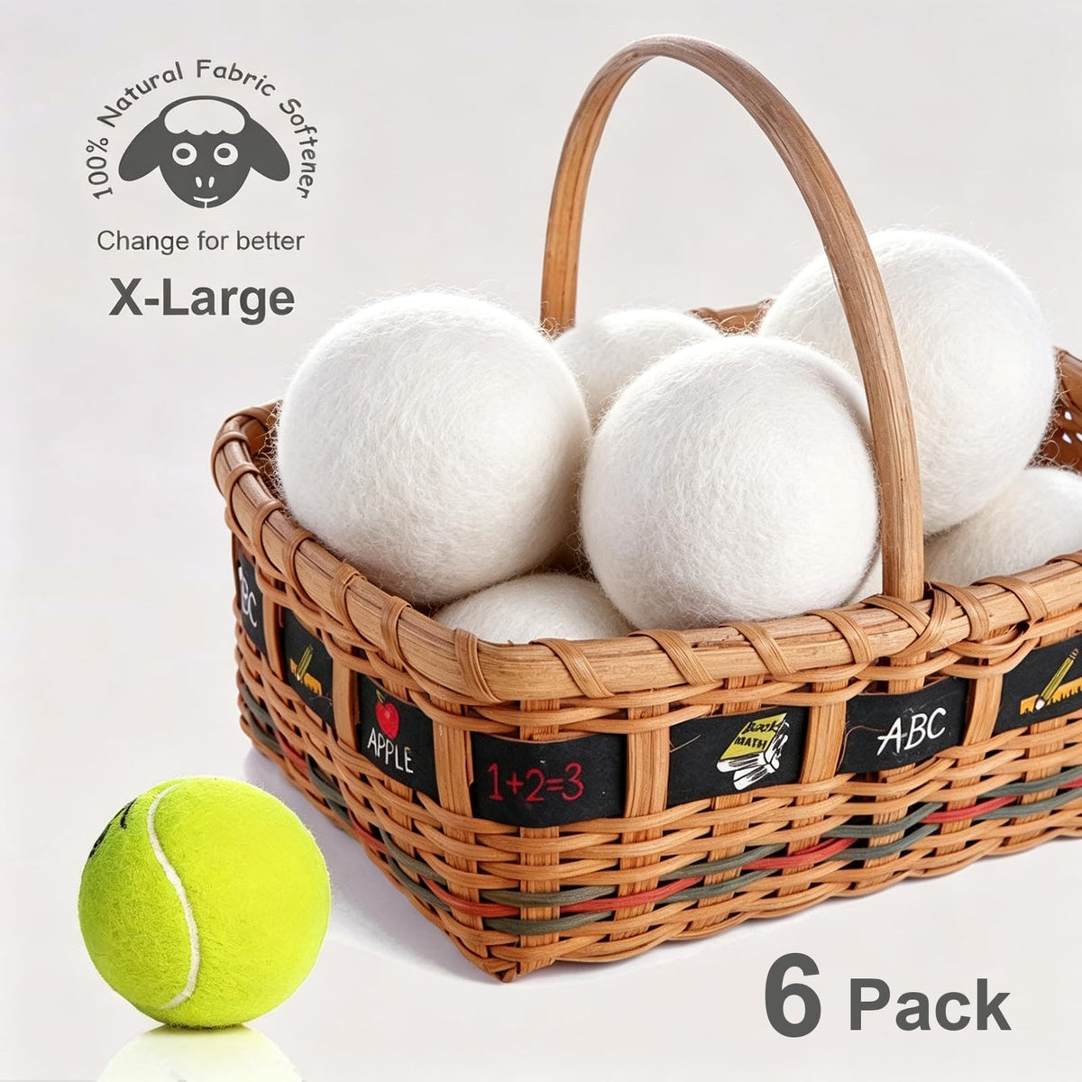 Budieggs Wool Dryer Balls XL 6-Pack, 100% New Zealand Wool Handmade