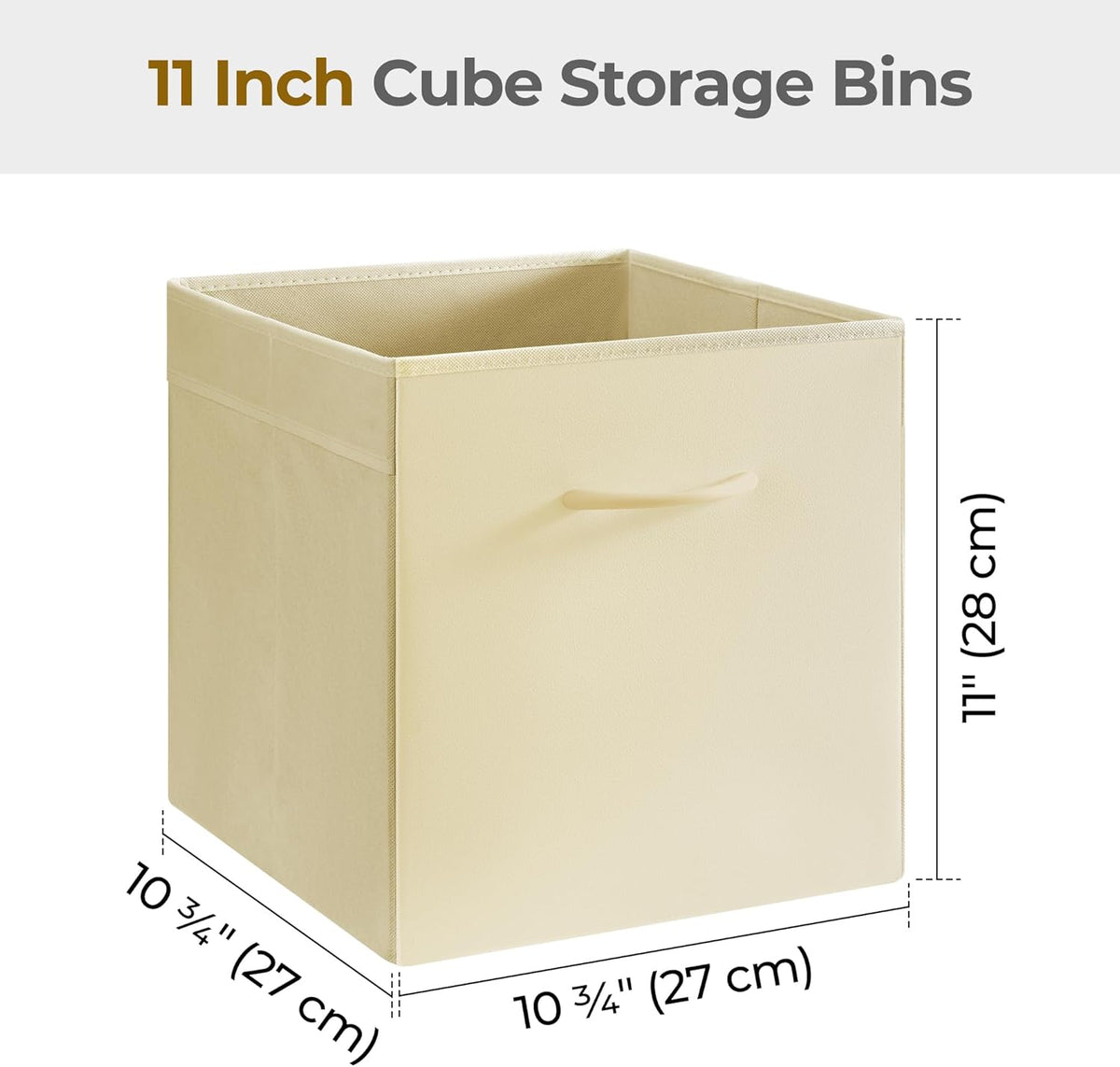 StorageWorks Beige Storage Cubes, 11 Inch Cube Storage Bins with Handle, Cube Storage Organizer