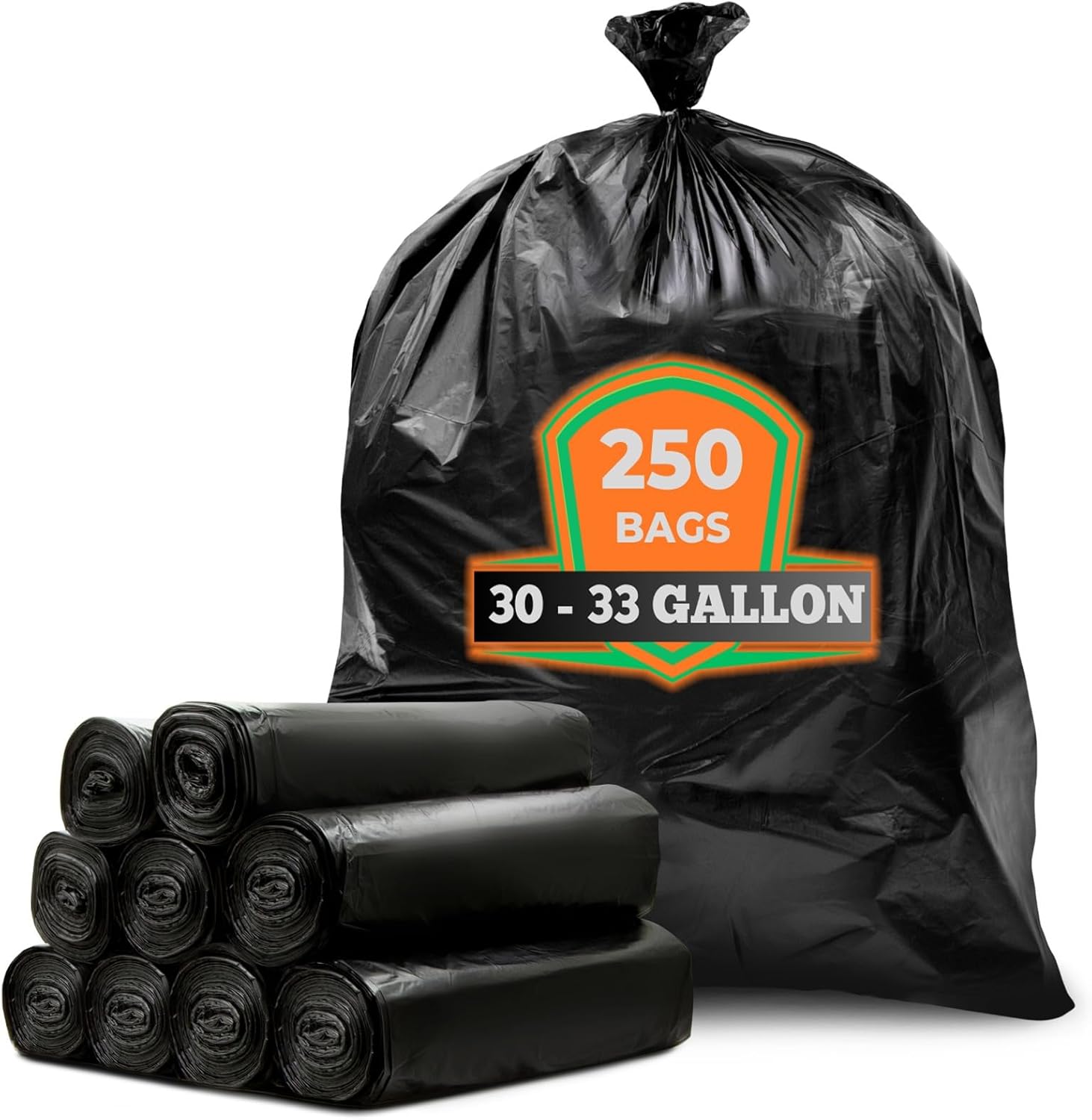 Veska 30-33 Gallon Trash Bags Heavy Duty | 250 Bags Mega-ValuePack | Black Large Trash Bags 30