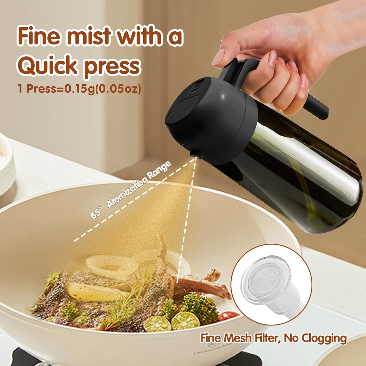 YARRAMATE 16oz/470ml 2PCS Light Blockage Dark Oil Sprayer for Cooking, 2 in 1 Olive Oil Dispenser