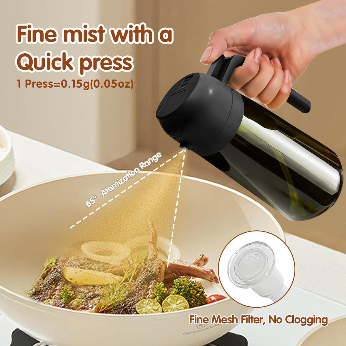 YARRAMATE 16oz/470ml Light-Blocking Dark Oil Sprayer for Cooking, 2 in 1 Olive Oil Dispenser Bottle